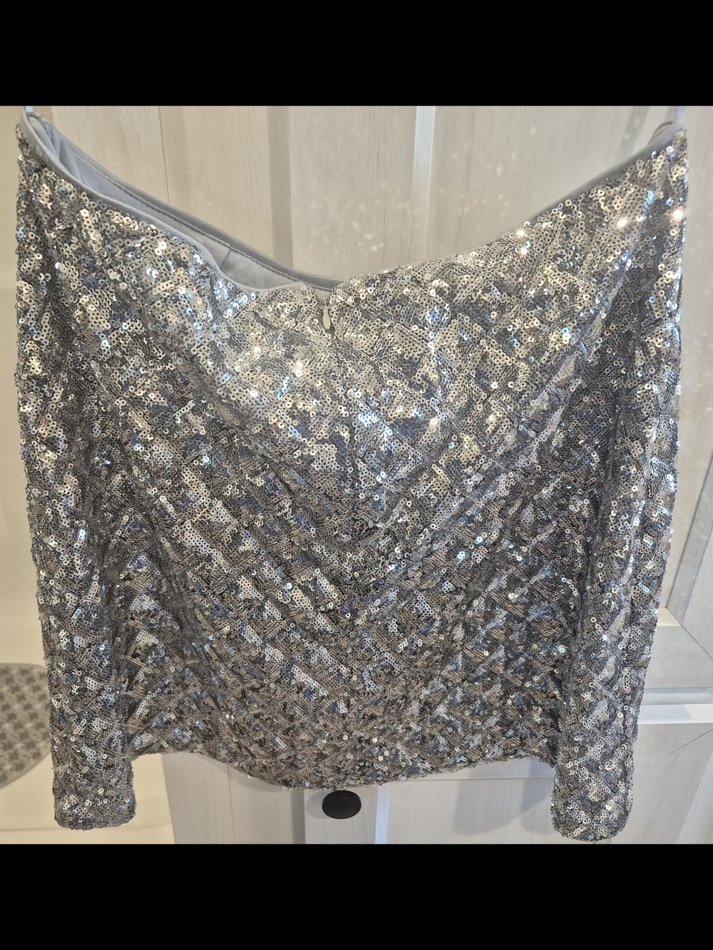 Silver Sequin Strapless Cocktail Dress